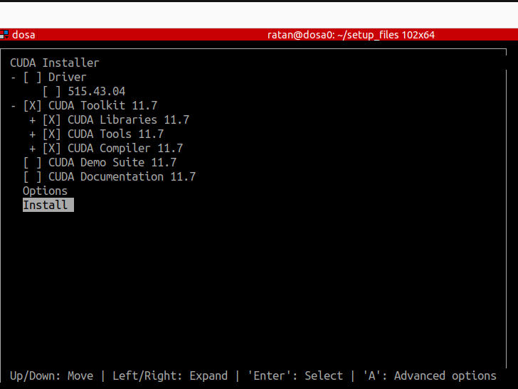 cuda install menu