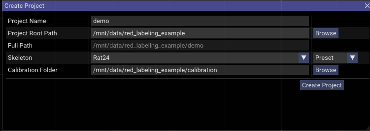 create project dialog